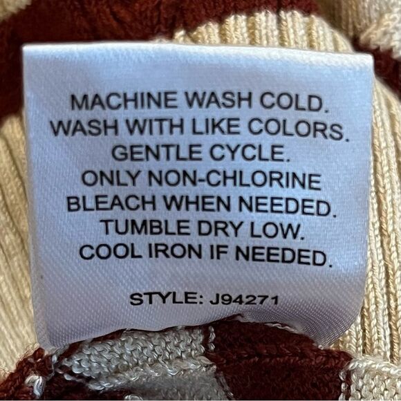 Hooked Up Striped Mock Neck Cable Knit Sweater Tan Burgundy Size Small - Picture 8 of 8